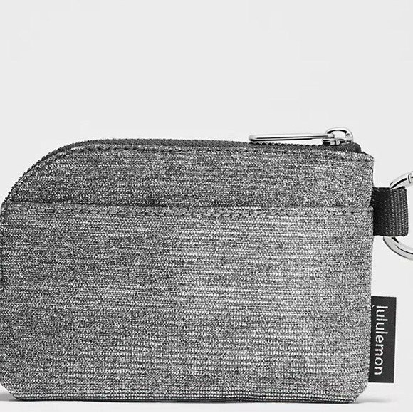 lululemon athletica Silver Metallic  Zip Card Pouch with shopping Bag. - Picture 2 of 8